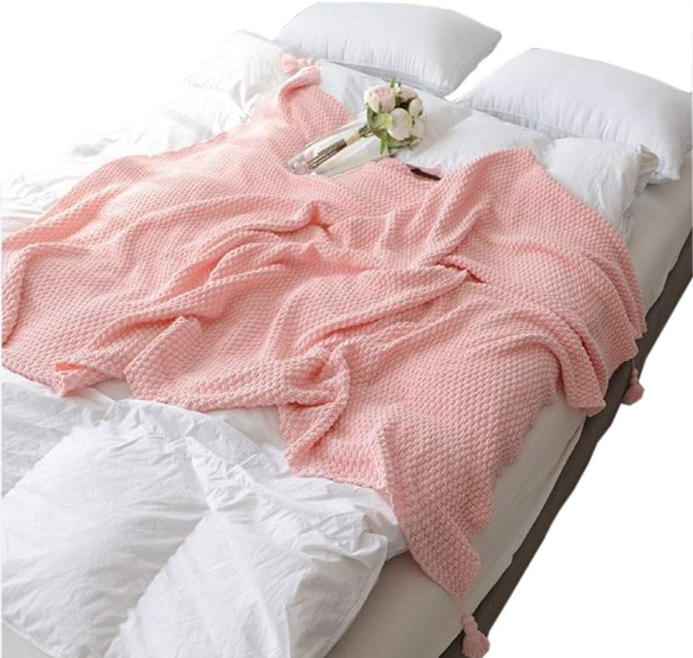 LakeMono Knitted Throw Blanket Super Soft Cotton Cable Knit Crocheted Cover Blanket with Tassels Multi Color