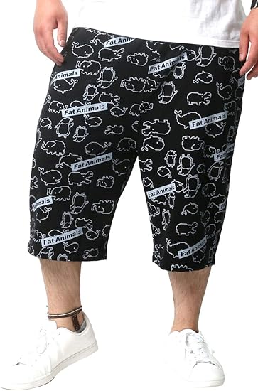 Amazon ファットアニマルズ ハーフパンツ メンズ 大きいサイズ パンツ ゆったり カジュアル ズボン ショートパンツ 総柄 クジラ 鯨 ブラック 3l ショートパンツ 通販