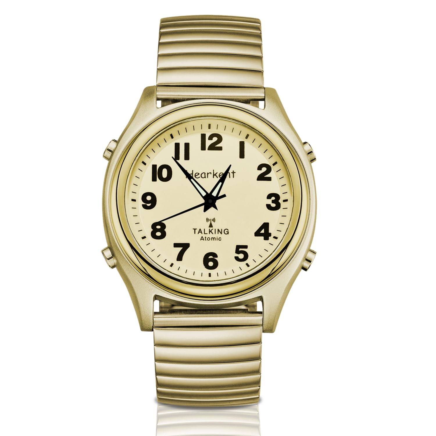 Hearkent Radio Controlled Talking Watch with Stainless Steel Expanding Strap British English Speaking for Blind People and Visually Impaired Elderly (Gold)