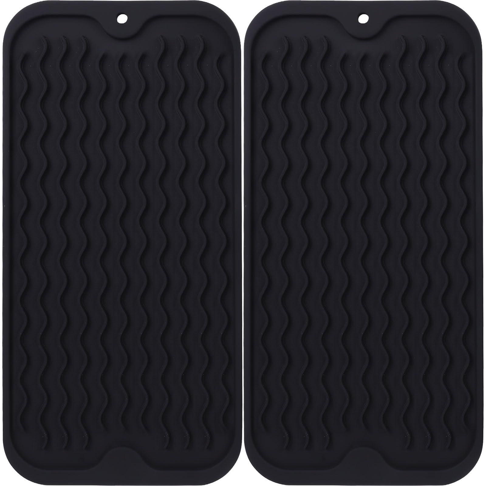 Jasfyee 2 Pcs Silicone Dish Drying Mat, Foldable Dish Draining Mat Heat Resistant Drying Mat Kitchen Sink Protector Non Slip Draining Board Mat for Kitchen Counter Sink Sponges Brushes Soap (Black)