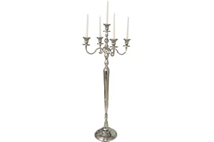 Deco 79 Aluminum Metal Decorative Candelabra Tall Floor 5 Candle Candlestick Holder, Candlestand 19" x 19" x 47", Silver