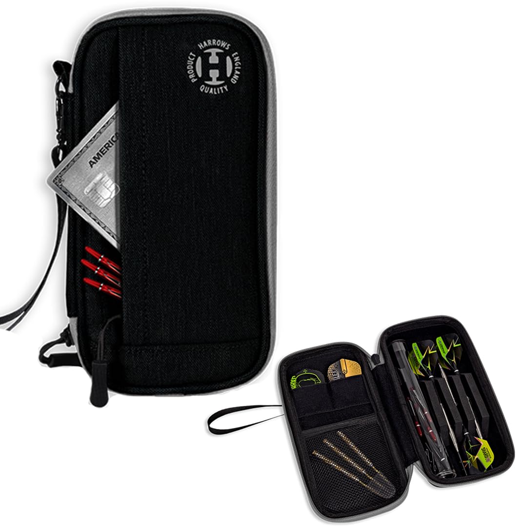 Harrows Darts Case | Smart Dart Case Darts Holder I Holds 3 or 6 Darts | Protective EVA Material with Fabric Finish | Professional Darts Accessories I Holds Darts Fully Assembled (3 Darts Black)