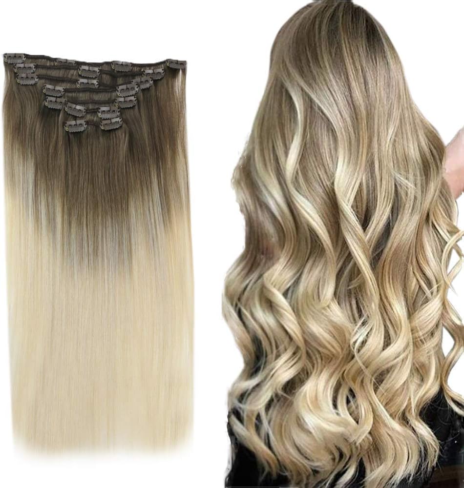 Easyouth Clip on Real Human Hair Balayage Color Remy Human Hair for Women Full Head Human Extension