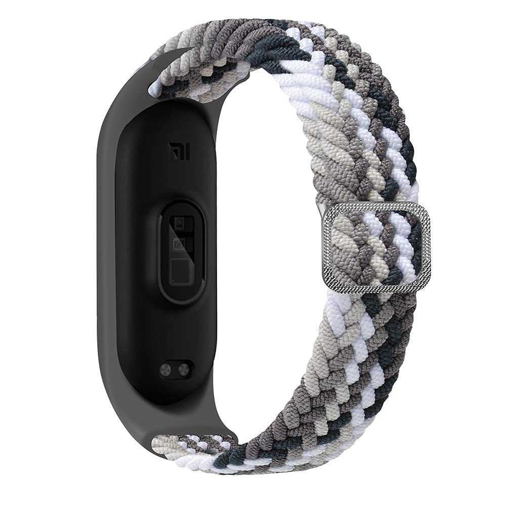 Apbands Braided Solo Loop Strap Compatible for Xiaomi Mi Band 7 6 5, Adjustable Nylon Elastic Sport Replacement Wristband, 2.2 cm, Black