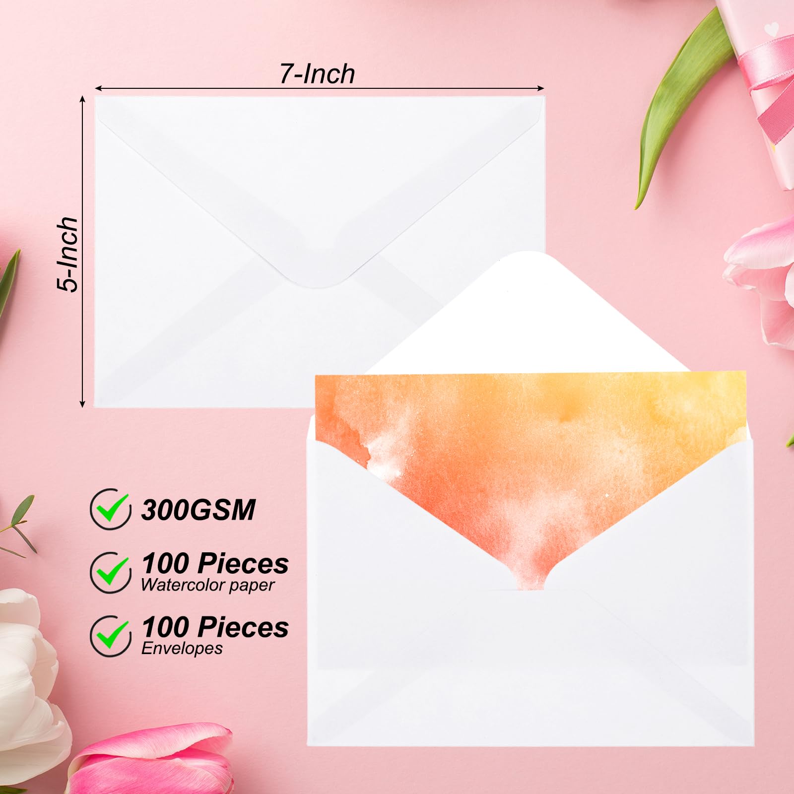 PATIKIL 50 Sets Pure Cotton Watercolor Cards 140lb/300 GSM Postcards with Envelopes for Art Painting Creative Thank Notes, 5x7 Inch