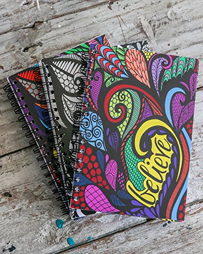 ColorIt Hard Cover Double Spiral Notebook 200 Lightly Lined Pages, 6x8.5 Journal, Planner, Log Book, Diary, Hand Drawn Doodle Design"Believe" Journal - Thumbnail 6