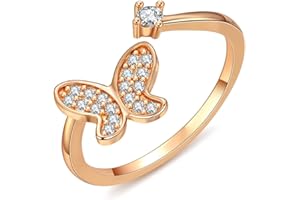 Esbbela Ring for Women White Gold/Yellow Plated Engagement Promise Statement Ring Cubic Zirconia Band Butterfly Infinity Flower Ring