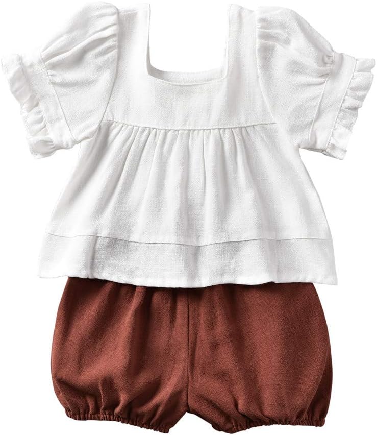 Infant Toddler Baby Girls Shorts Outfits Set Cotton Linen Shirt Top +Short Pants Bottoms Summer Clothes