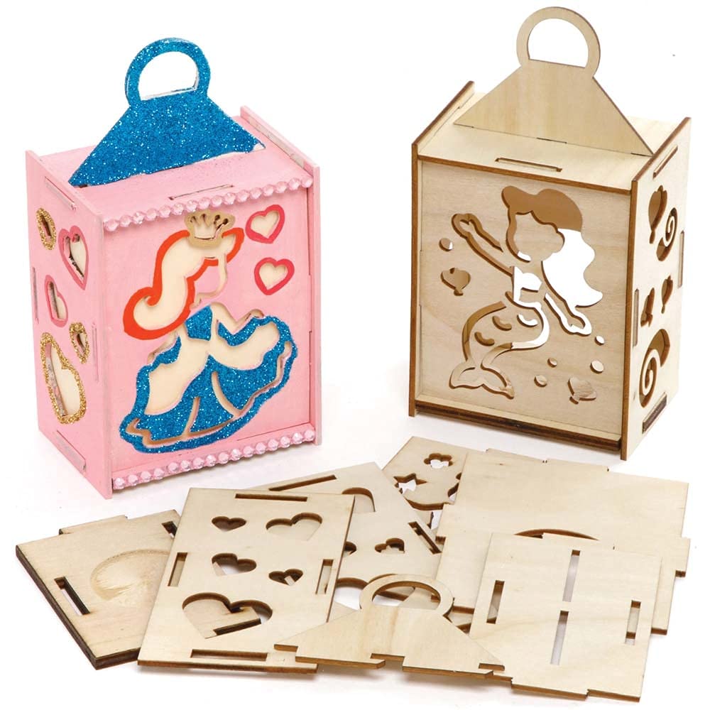 Baker Ross FE195 Mermaid Wooden Lantern Kits - Pack of 3, Wooden Craft Set for Children, Creative Activities for Kids to Colour in, Decorate and Display