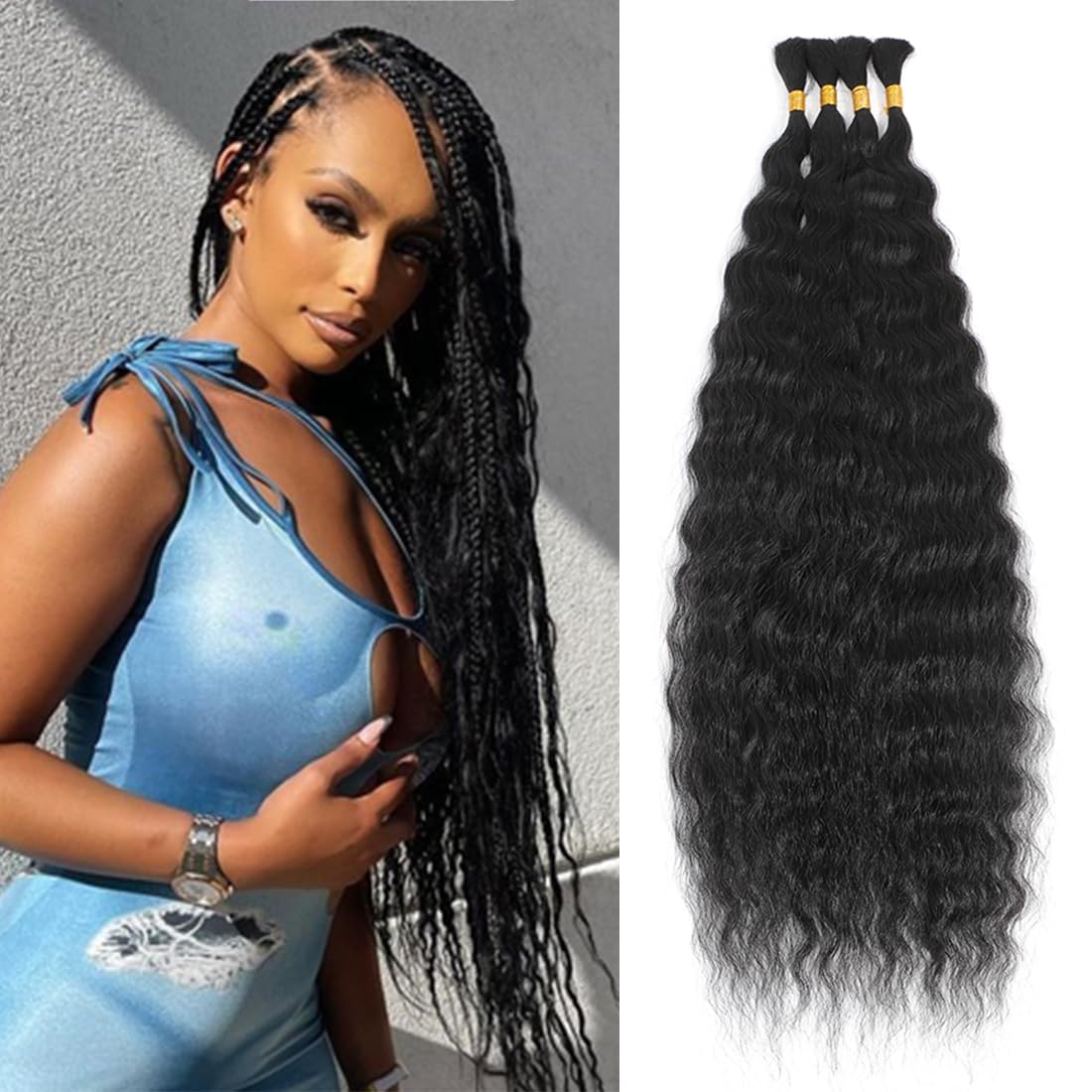 Photo 1 of AIVICO Super Wave Bulk Human Hair 100% Unprocessed Brazilian Virgin Human Hair Extensions Bundles for Braiding Hair Wet and Wave Micro Human Hair (1Pack-4PCS, 22inch, Natural Black)