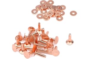 Crapyt 25 PCS Copper Rivets 0.35"×0.51"×0.12" Leather Copper Rivet Fastener is Suitable for Leather Products Such As Belt and Wallet Solid Copper Rivets With Burrs-Stirrup