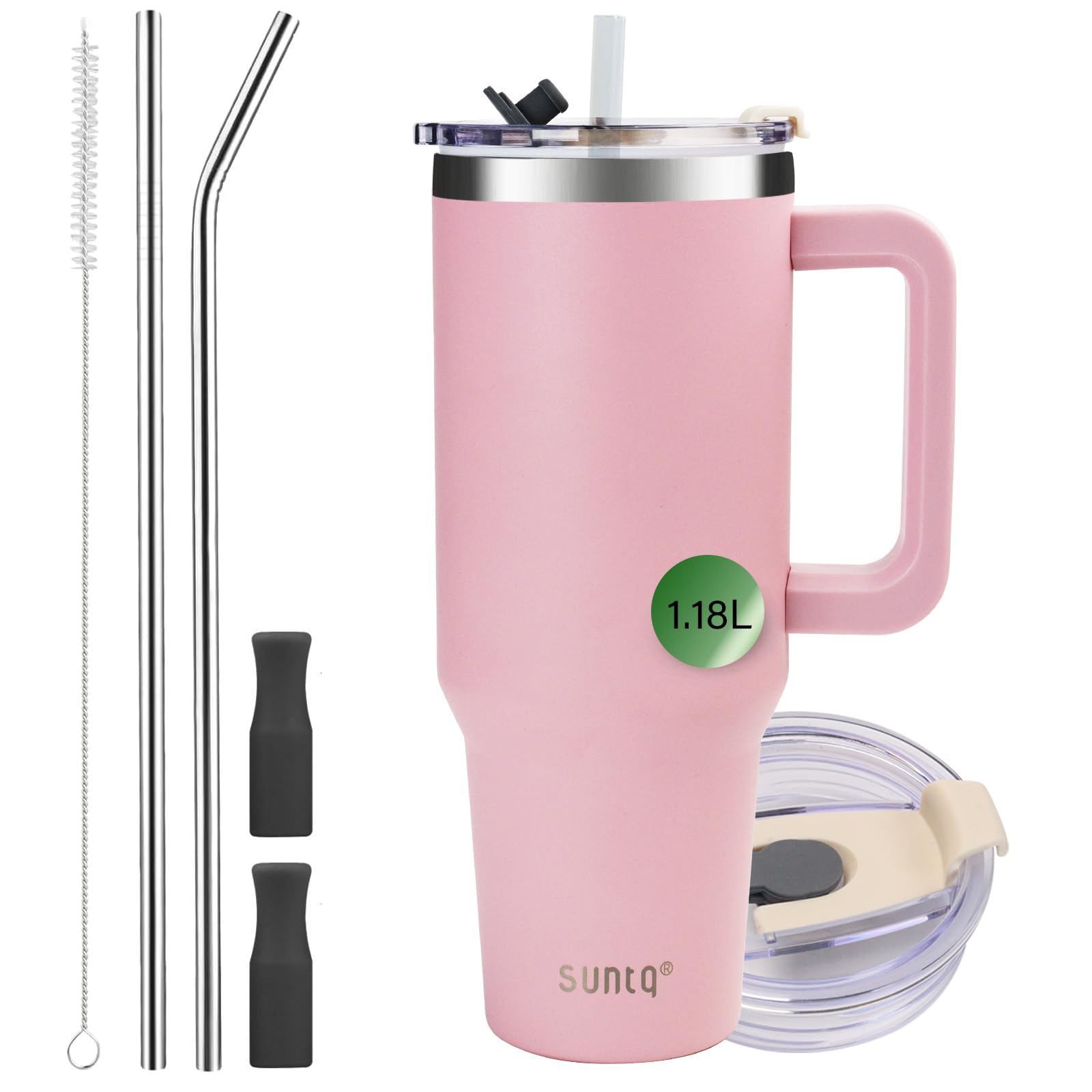 SUNTQ 40oz Tumbler with Handle, Double Wall Vacuum Insulated Water Bottle with Straw and Lid, Stainless Steel Travel Coffee Mug, Reusable Thermal Cup for Beverages, Fit in Cup Holder(Pink) — image 1