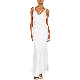 UEZOU Satin V Neck Maxi Dress for Women Wedding Guest 2026 Summer Formal Elegant Cocktail Sleeveless Long Dresses Backless