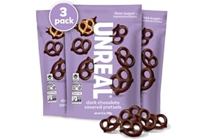 UNREAL Dark Chocolate Covered Pretzels, 7g Sugar, Chocolate Candy Treat Bag, Gluten Free, Fair Trade, Non-GMO, 3.5oz (Pack of 3)