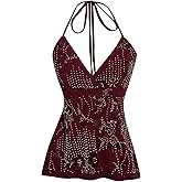 SweatyRocks Women's Sexy Sequin Halter Top Y2k Deep V Neck Backless Tops Going Out Top