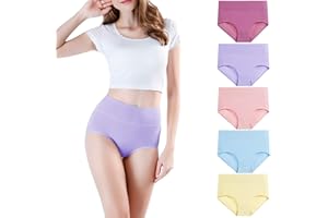 wirarpa Women's Cotton Underwear High Waist Stretch Briefs Soft Underpants Ladies Full Coverage Panties 5 Pack