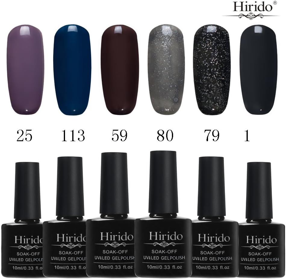 Gel Nail Polish, 6 Classic Black Colors 0.33Oz Each, Soak