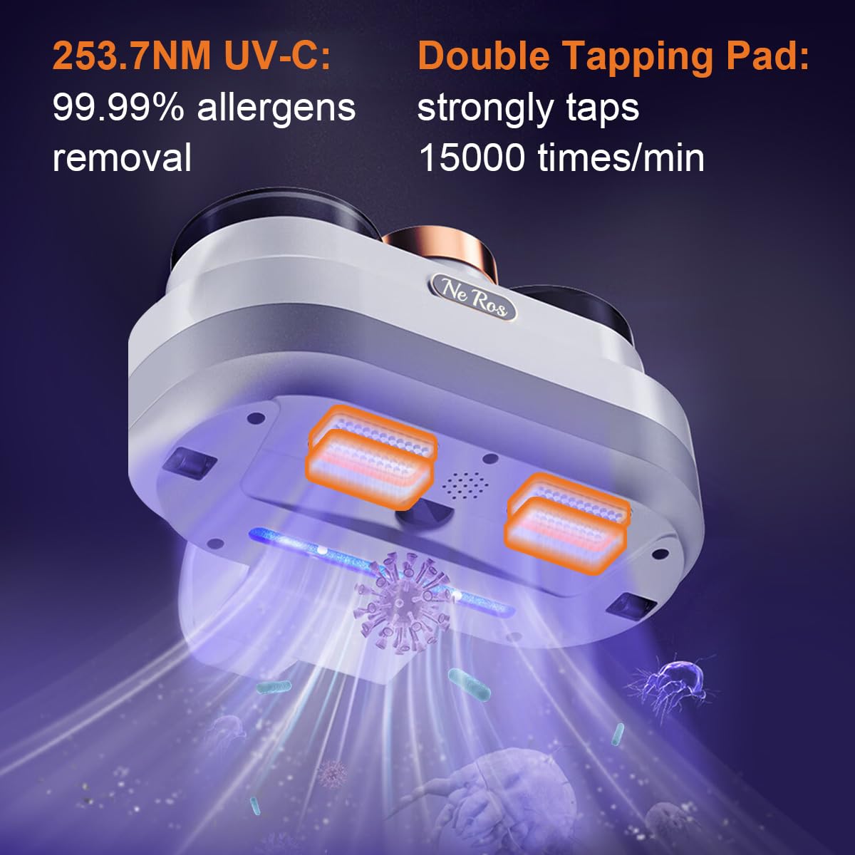 Mattress Vacuum Cleaner Bed Vacuum with 253.7nm UV-C Light, 14Kpa Suciton & Ultrasonic & Two Tapping Pads, Powerful Anti-Allergen Vacuum Cleaner for Deep Cleaning, Corded, NR004