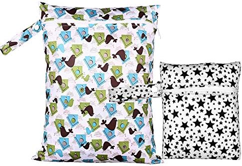 2PC Waterproof Baby Wet Dry Zipper Bag, ISOCUTE Cloth Diaper Swim Travel Packing