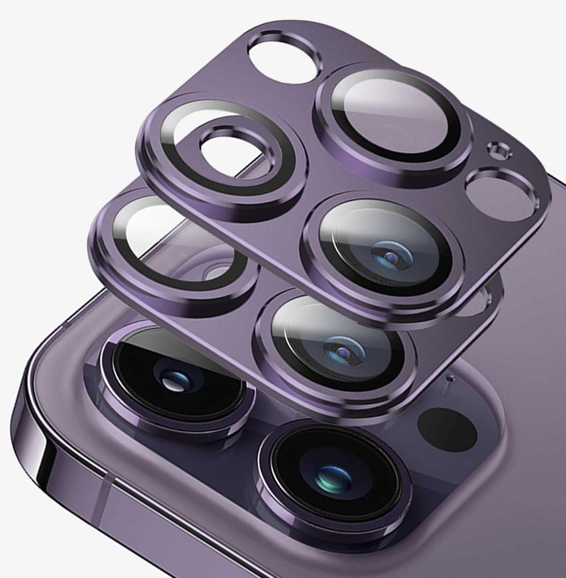 2 Pack for iPhone 14 Pro Max/iPhone 14 Pro Camera Lens Protector,Glass Aluminum alloy & Sapphire Tempered Glass Camera Cover,Strong Adhesion Scratch Resistant Case Friendly Ultra thin (Purple)
