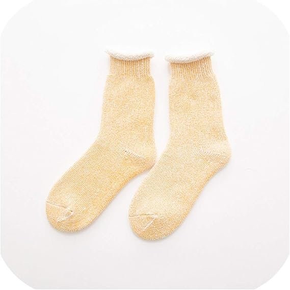 Amazon 女性靴下冬1ペア長い厚い暖かい靴下女の子韓国綿無地ファッション冬靴下女性 黄色 ソックス 通販