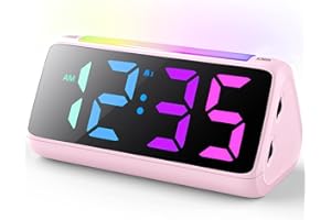 Netzu Digital Alarm Clocks for Bedrooms, Bedside Clocks with RGB Night Light, Rainbow Time, Large Display, Dual Alarm, Snooze