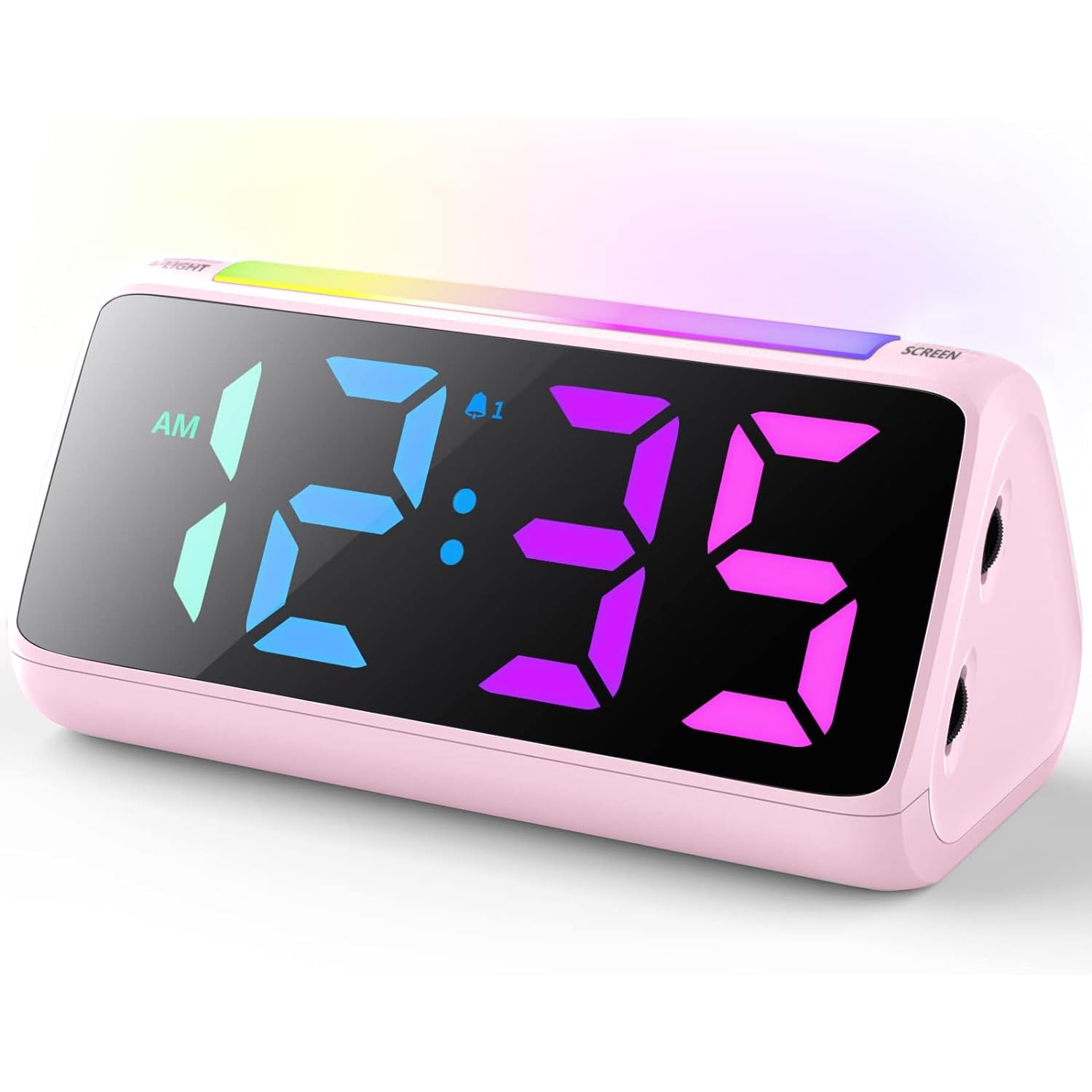 Alarm Clocks Bedside, Digital Clock for Bedroom, Kids Alarm Clock with RGB Nightlight, Large Digits, Full Range Brightness Dimmer, Snooze, Dual Alarms, 12/24H, Bedside Clocks for Kids (RGB Pink)