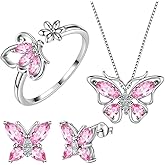 Aurora Tears Butterfly Jewelry,Women 925 Sterling Silver Butterflies Birthstone Pendant Necklace/Earrings/Rings Wedding Gift