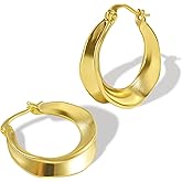 14K Gold Plated Sterling Silver Post Gold Hoop Earrings,Lightweight Chunky Gold Hoop Earrings for Women