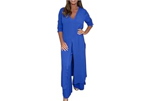 Yihaojia Two Piece Outfits For Women Dressy Ladies Elegant Wedding Guest Wide Leg Pants Set Long Sleeve Pullover & Pant