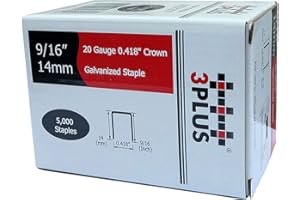 3PLUS T50/14 20 Gauge 3/8-Inch(10.6mm) Crown 9/16-Inch Leg Length Galvanized Fine Wire Staples, 5,000 per Box