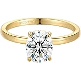RapRevolt 1.5 2 3 Carat Oval Moissanite Rings For Women Oval Engagement Rings 18K Gold Plated 925 Sterling Silver Solitaire Rings Moissanite Promise Ring For Her Anniversary Ring Size 4.5-11