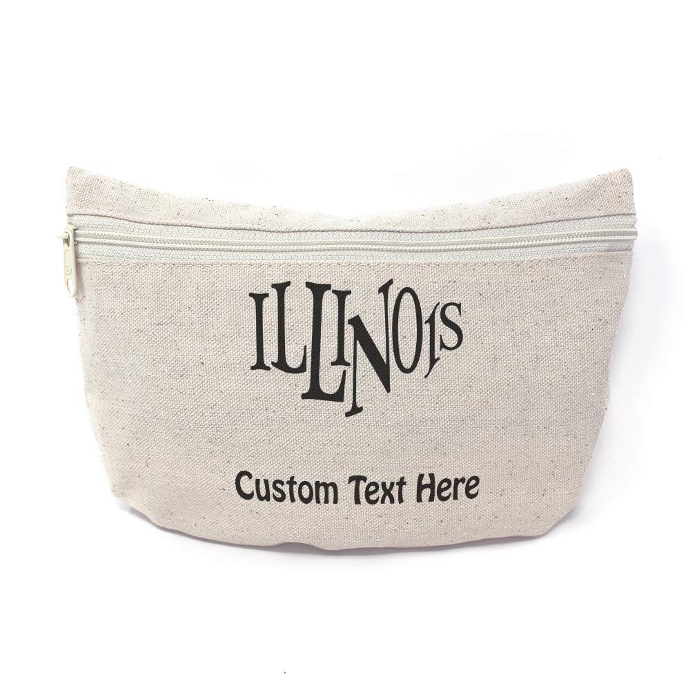 Custom Canvas Makeup Bag Illinois United States America Places & Travel School Supplies Pencil Tote Pouch 9x6 Inches Natural Personalized Text Here