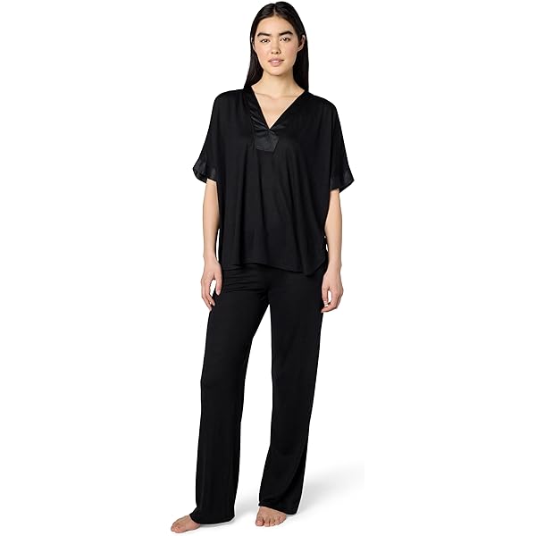 Natori Pigiama Zen Floral Da Donna - A Maniche Corte In Jersey Modal Con Pizzo, Nero, Taglia S - 3