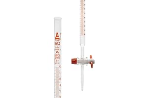 Lab Burette, 50mL - Class A - 0.1mL Amber Graduations - PTFE Stopcock - Borosilicate Glass Buret - Eisco Labs