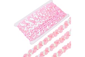CABODYALS 12 Yards Pink Sequin Trim Flat Sequins Beaded Strip Rick Rack Wave Woven Braided Trimming Metallic Glitter Ric Rac Fabric Ribbon Bulk for Sewing Making Craft Upholstery Home Decor Diy Supply