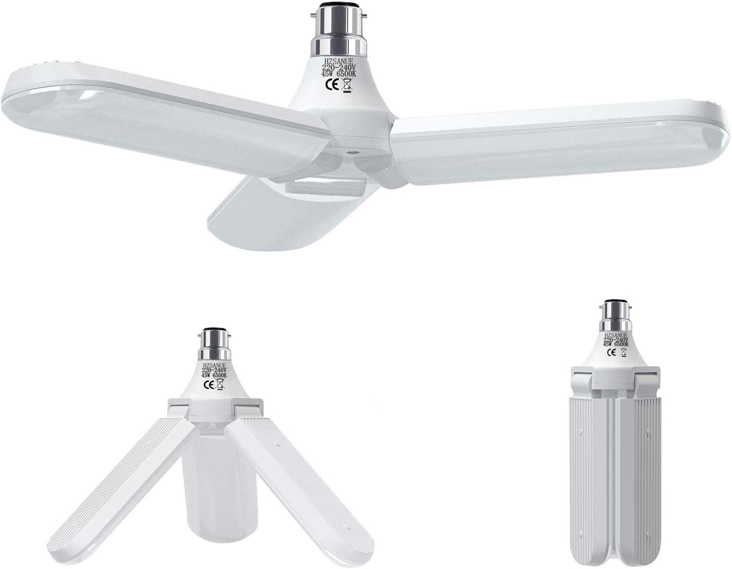 HZSANUE B22 Bayonet LED Garage Light 80W, Daylight White 6500K 9000Lm Deformable Workshop Lamp with 5 Adjustable Panels