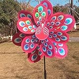 Techinal 1 Pcs Garden Wind Mill Decoration, Butterfly Peony Flower Colourful Wind Spinner Windmill Home Garden Decor ( Pink )
