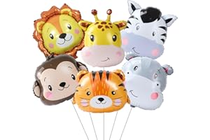 6 Pcs Jungle Safari Animal Foil Balloons,Hippopotamus Lion Giraffe Tiger Monkey Zebra Aluminum Foil Jungle Theme Party Balloo