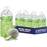 Mogu Mogu Melon Juice Drink with Nata de Coco (Coconut Jelly) &ndash; Chewy Fruit Beverage for Kids &amp; Adults, 6 Pack Bottles, 10.82 fl oz Each