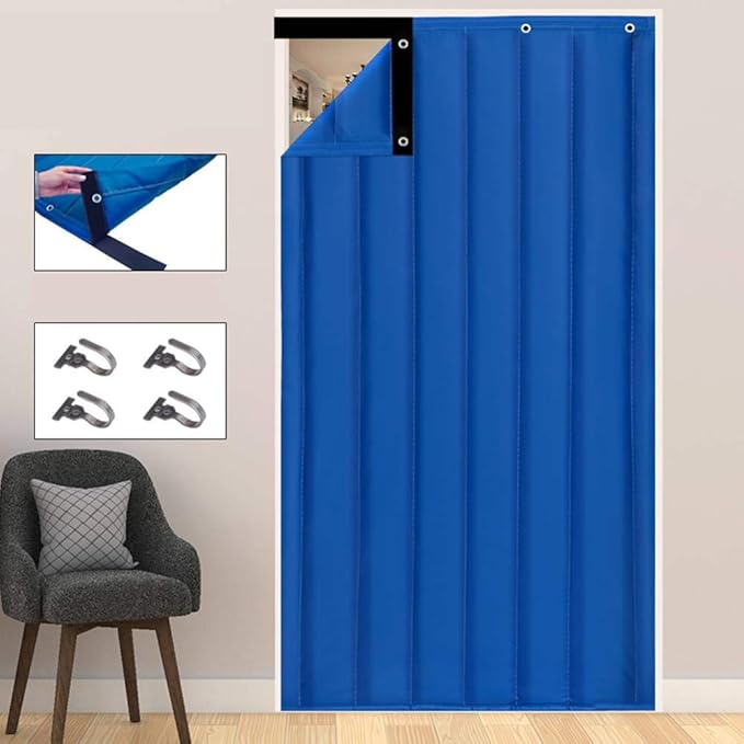 Baumwolltürvorhang, Winterwinddicht Warm halten Schallschutz Vorhang Heim Schlafsaal Geräusch Klett Vorhang-90x210Cm(35x83Zol