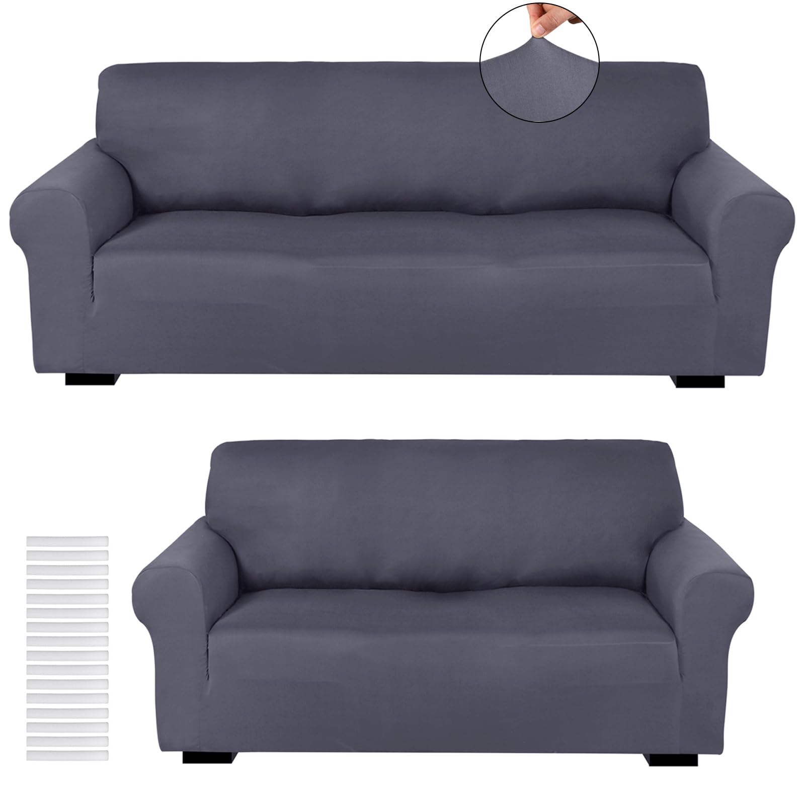 Photo 1 of Peryiter 2 Pcs Loveseat Covers Slipcover Set for Couch Furniture Covers for Living Room Sofa Arm Chair, Form Fit Stretch, Wrinkle Proof, Furniture Protector(Dark Gray,Milk Silk)