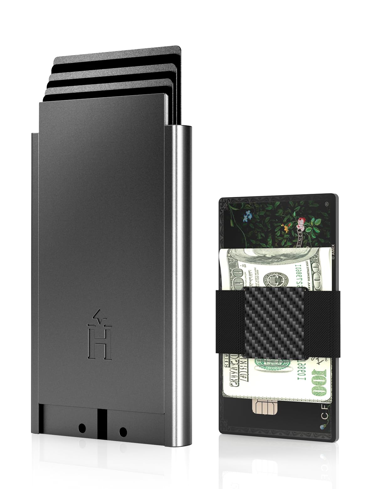 Photo 1 of HERRCARRY Wallet for Men - Slim Minimalist Low Profile Aluminum Pop up Metal Wallet for Men, RFID Protected Front Pocket Wallets for Men with Elastic Cash Strap, Gifts for Men Him