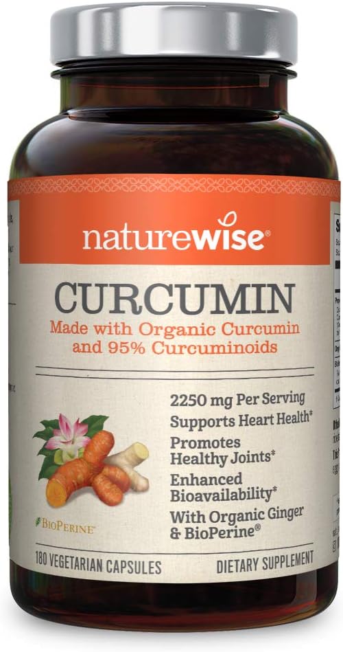 NatureWise Curcumin Turmeric 2250mg (2 Month Supply) | 95% Curcuminoids & BioPerine Black Pepper Extract | Advanced Absorption for Cardiovascular Health Joint Support | Gluten Free Non-GMO [180 Count]: Health & Personal Care