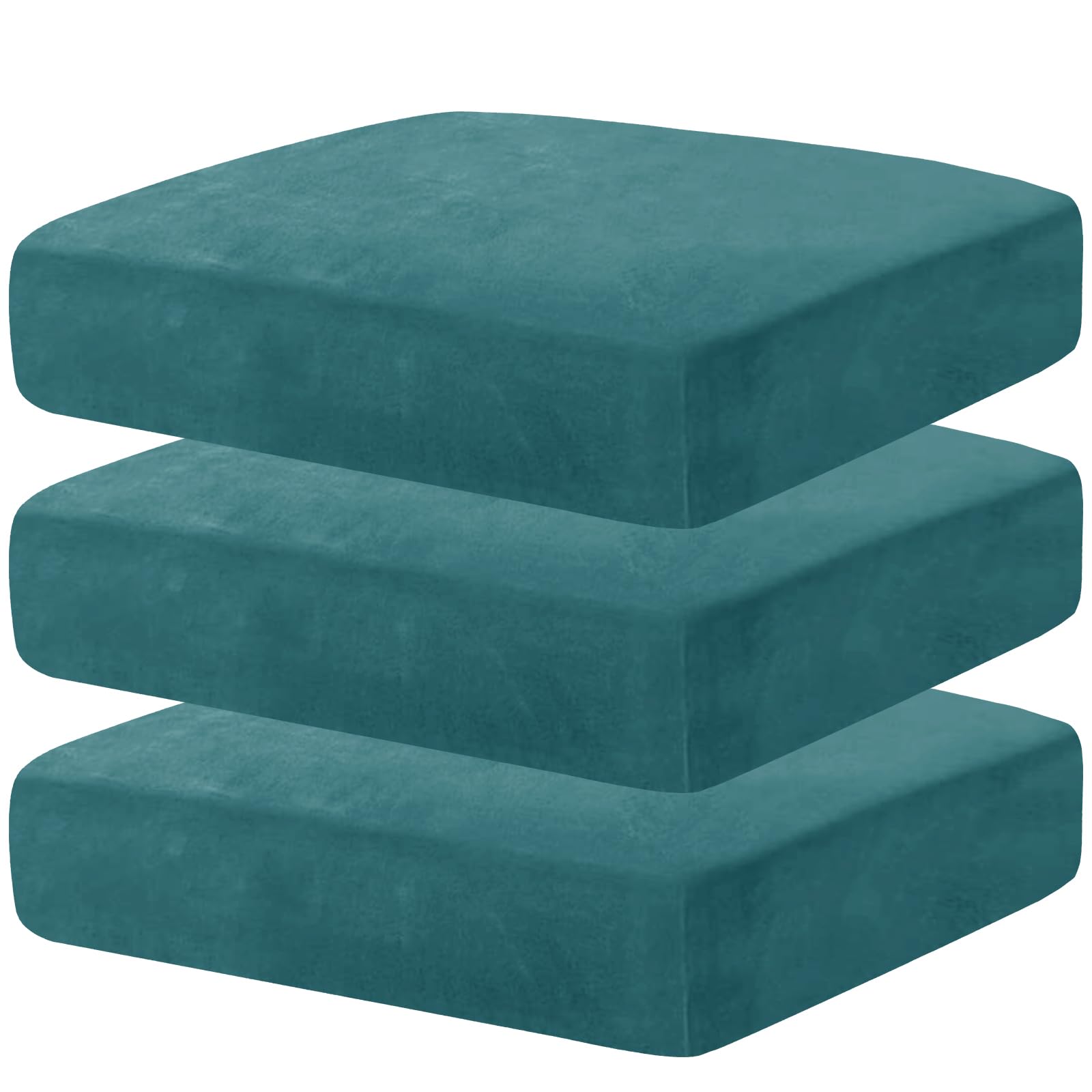 CHELZEN Velvet Sofa Seat Cushion Cover, Stretch Sofa Cushion Slipcovers, Couch Cushion Covers, Replacement for Individual Cushion Furniture Protector (1 Seater*3, Peacock Blue)
