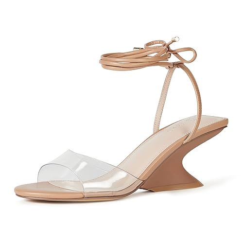 The Drop Women's Phoenix Lace Up Sculpted Heeled Sandal, Natural/Clear, 7.5