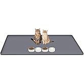 Lanstics Cat Food Mat, 51" x 26" Large Silicone Mat Cat Feeding Mat with Raised Edge Non-Slip Pet Feeding Mat for Food and Water Bowl, Easy to Clean, Floor Protection (Gray)