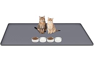 Lanstics Cat Food Mat, 51" x 26" Large Silicone Mat Cat Feeding Mat with Raised Edge Non-Slip Pet Feeding Mat for Food and Water Bowl, Easy to Clean, Floor Protection (Gray)
