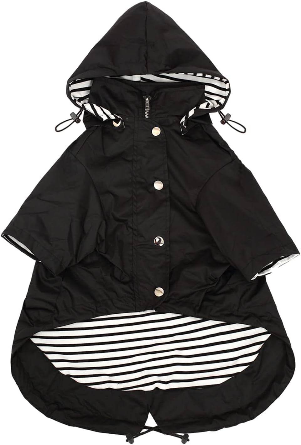 Morezi Dog Raincoat Reflective Buttons Adjustable Hood Black S
