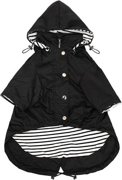 Morezi Dog Raincoat Reflective Buttons Adjustable Hood Black S